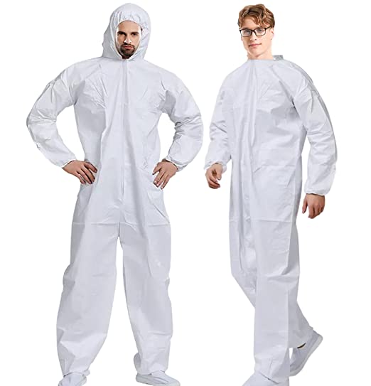 Waterproof Coveralls, Disposable Body Suit with Hood, pack/6