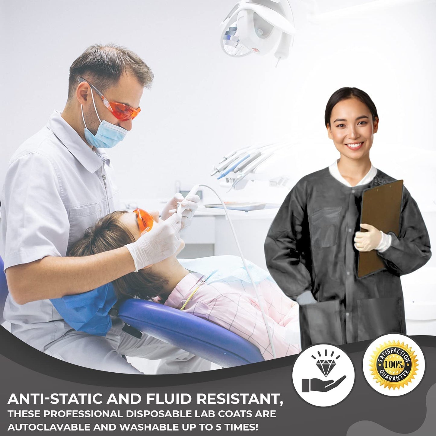 Anti-static and fluid resistant lab coats