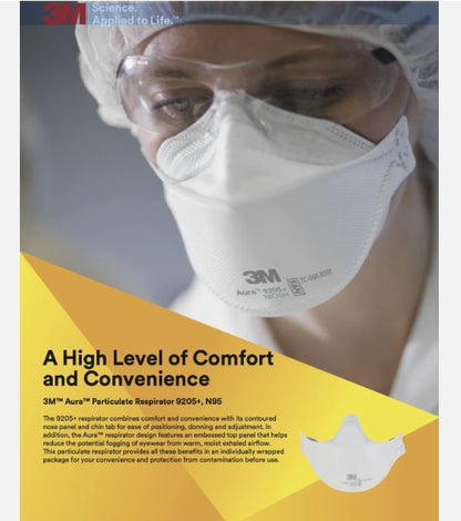 Aura 9205+ NIOSH N95 Particulate Respirator, Case of 440 Respirators. Flat Fold
