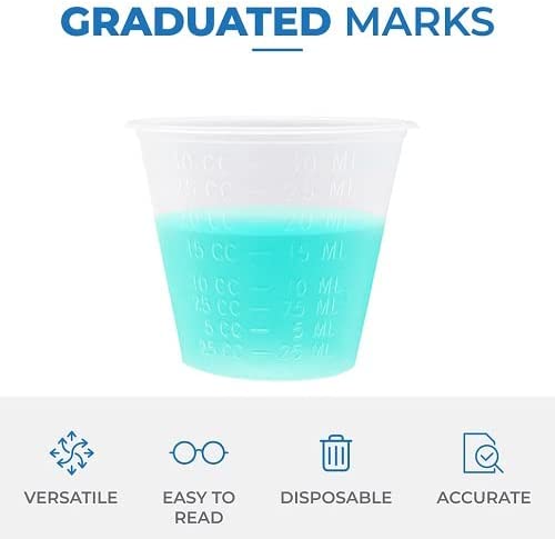 Medicine cups with Graduated mL and CC lines from top to bottom