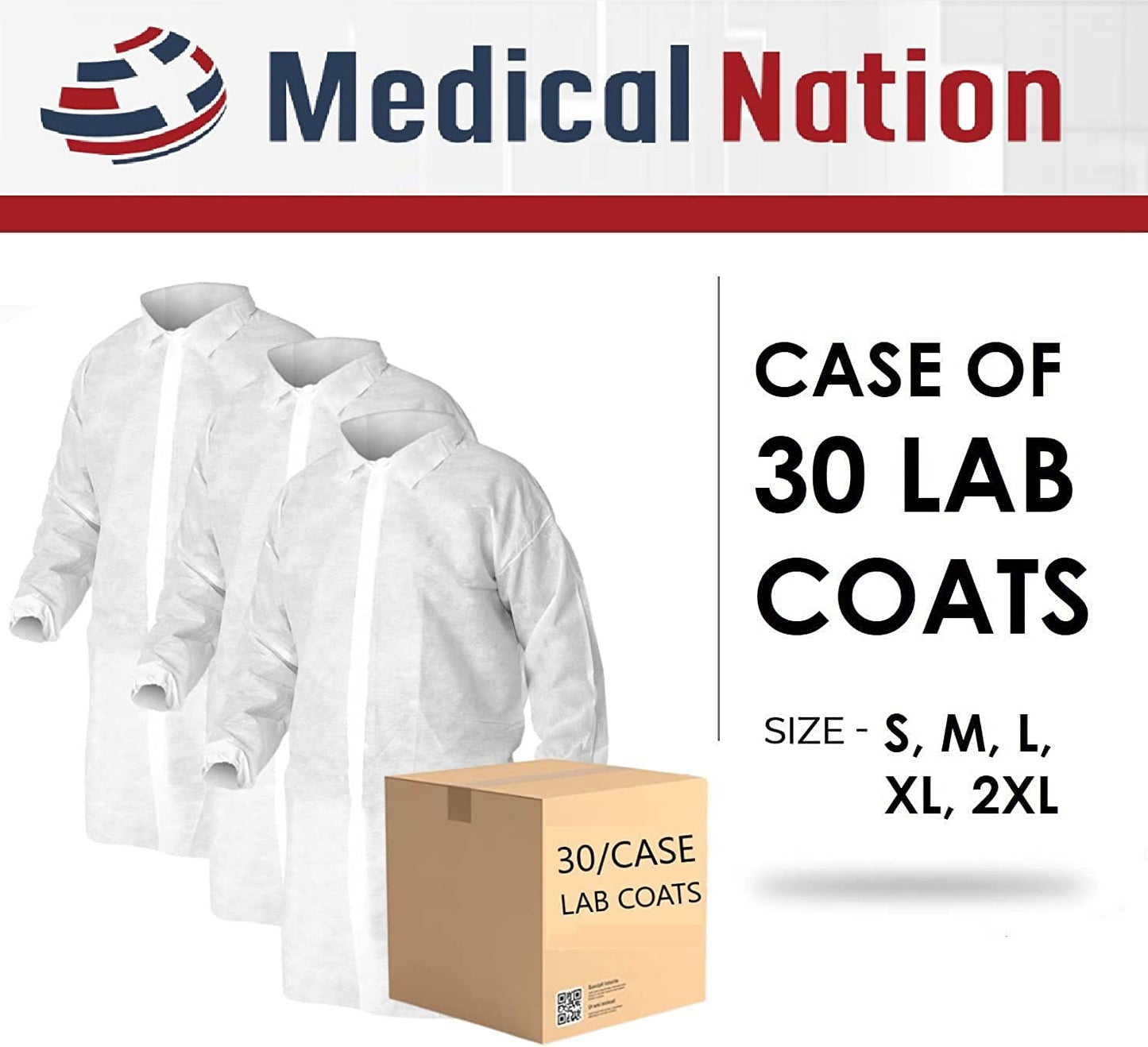 White Disposable Lab Coats Case of 30